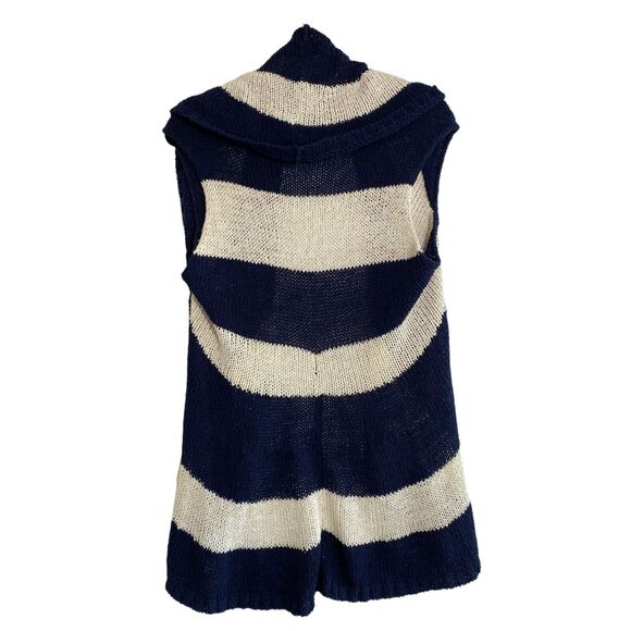 Cabi Size Small Skipper Cardigan Sweater Stripe Vest Shrug Open Front Blue White - Picture 2 of 10
